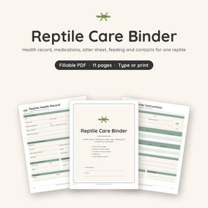 Carnet de soins pour reptiles à imprimer, suivi de la perte de poids et de l'alimentation, UVB, contacts vétérinaires pour animaux exotiques, PDF à remplir