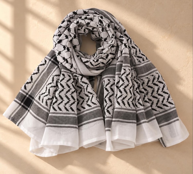 Black and White Keffiyeh Scarf, Palestinian Arafat Shemagh, Traditional ...