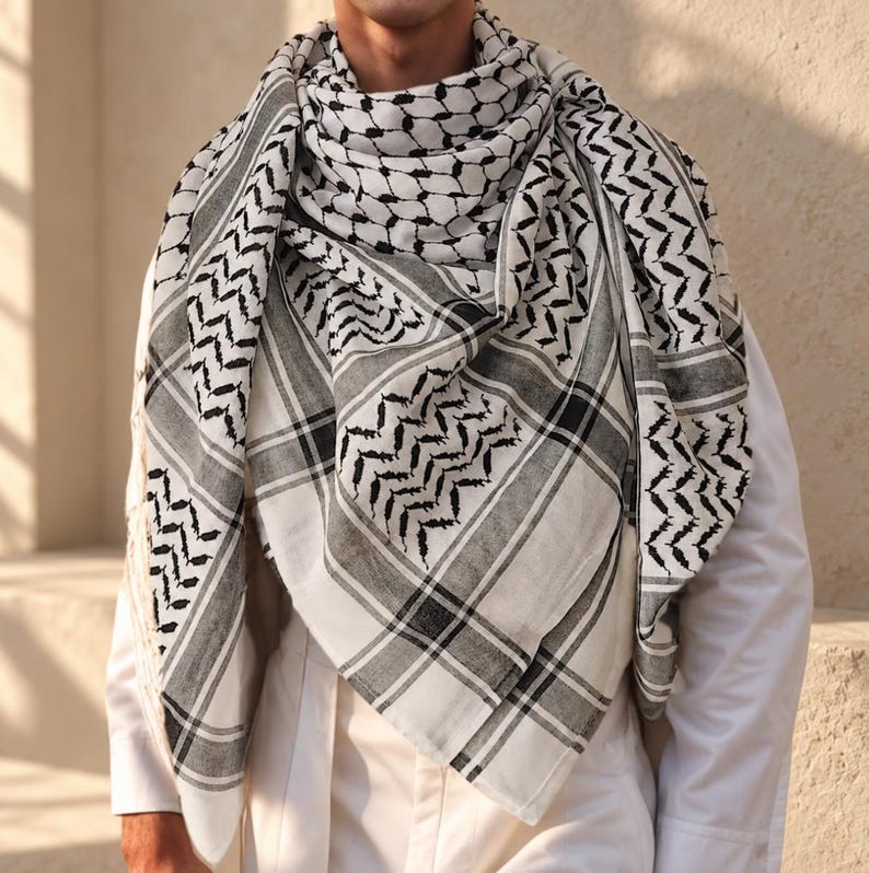 Black and White Keffiyeh Scarf, Palestinian Arafat Shemagh, Traditional ...