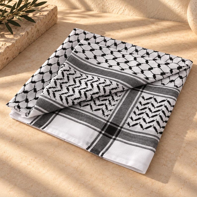 Black and White Keffiyeh Scarf, Palestinian Arafat Shemagh, Traditional ...