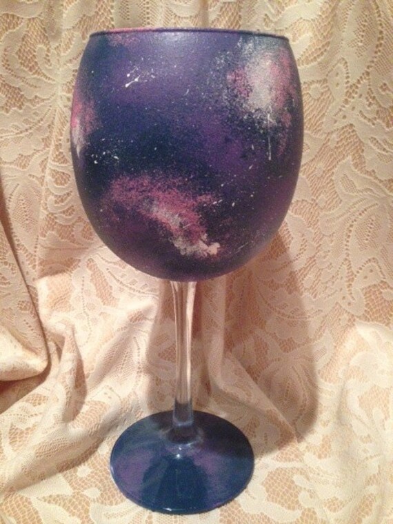 Items similar to Hand Painted Upcycled Galaxy Print Wine Glass on Etsy