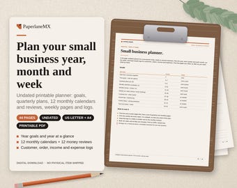 Printbare planner voor kleine bedrijven | 44 pagina's tellende, ongedateerde bedrijfsplanner met maand-, week- en financiële pagina's | Direct te downloaden als PDF
