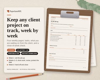 Printbare projecttracker | Projectplanner en takenlijst voor freelancers voor 4 weken | PDF | Direct downloaden | Letter- en A4-formaat