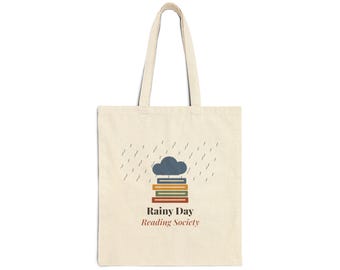 Rainy Day Reading Society Tote Bag, Book Lover Tote, Library Bag, Bookish Canvas Tote, Book Club Gift, Cozy Reader Gift
