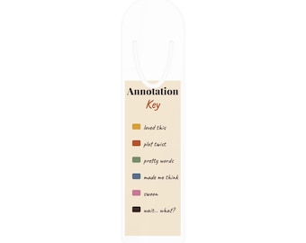 Annotation Key Bookmark, Book Annotation Guide, Color Code Bookmark, Bookish Gift, Book Club Gift, Reader Stocking Stuffer