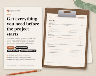 Printbaar intakeformulier voor klanten | Projectstartvragenlijst voor freelancers en ontwerpers | PDF van 4 pagina's | Direct downloaden | Letter- en A4-formaat