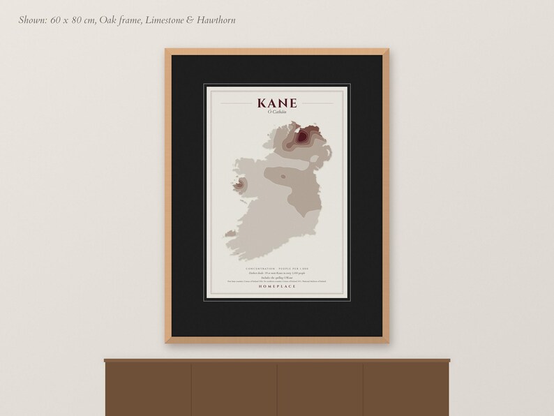 Kane Irish Gift, Surname Map Wall Art, Irish Family Name Print ...