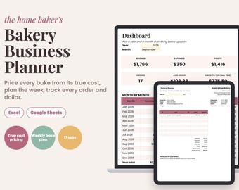Planificateur d'entreprise pour boulangerie, calculateur de coûts de recettes, plan de cuisson hebdomadaire (Excel/Google Sheets)