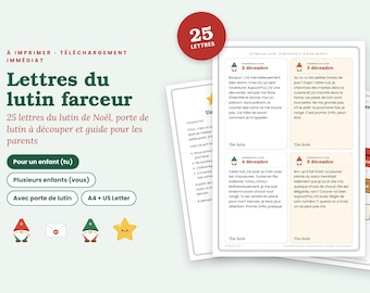 Lettres du lutin farceur à imprimer, 25 lettres de lutin de Noël, porte de lutin, idées de farces, versioni tu et vous, PDF français
