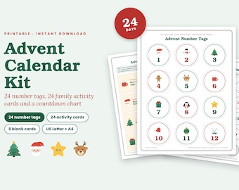 Kit per calendario dell'Avvento fai da te, 24 carte attività, conto alla rovescia di Natale in famiglia (download digitale)