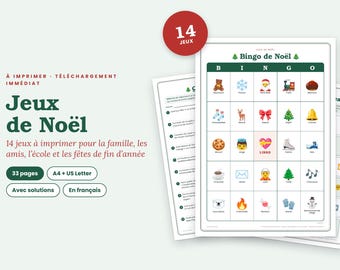 Giochi di Noël da stampare, 14 giochi in francese, bingo di Noël, quiz, mimi, gioco di scambio di cadeaux, PDF famiglia e scuola