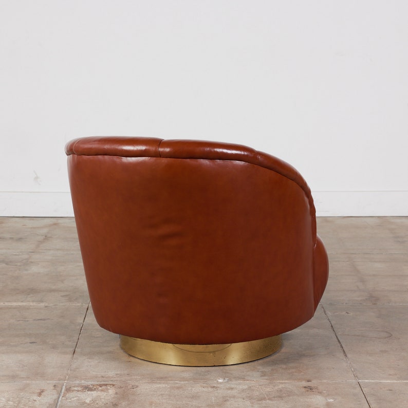 Karl Springer Style Leather Swivel Chair image 7