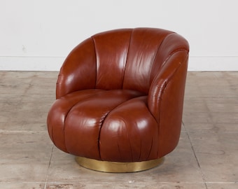 Karl Springer Style Leather Swivel Chair