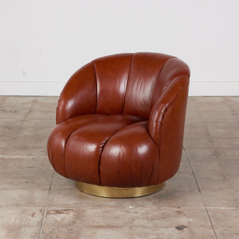 Karl Springer Style Leather Swivel Chair image 1