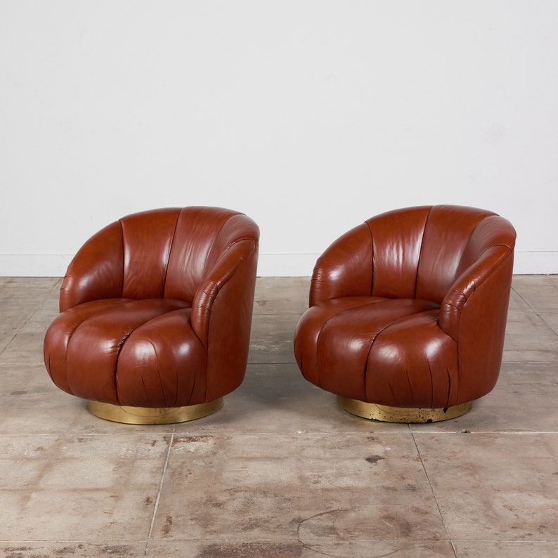 Karl Springer Style Leather Swivel Chair image 8