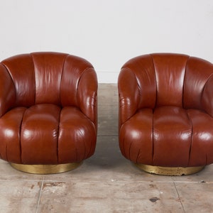 Karl Springer Style Leather Swivel Chair image 9