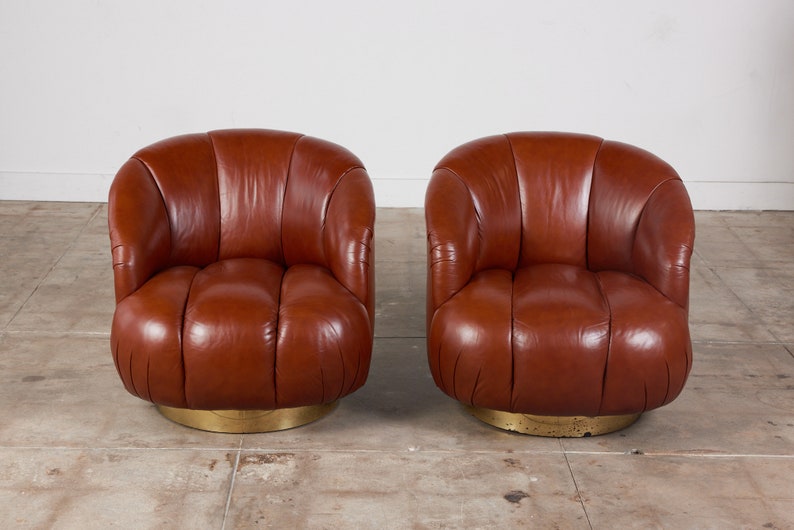 Karl Springer Style Leather Swivel Chair image 9