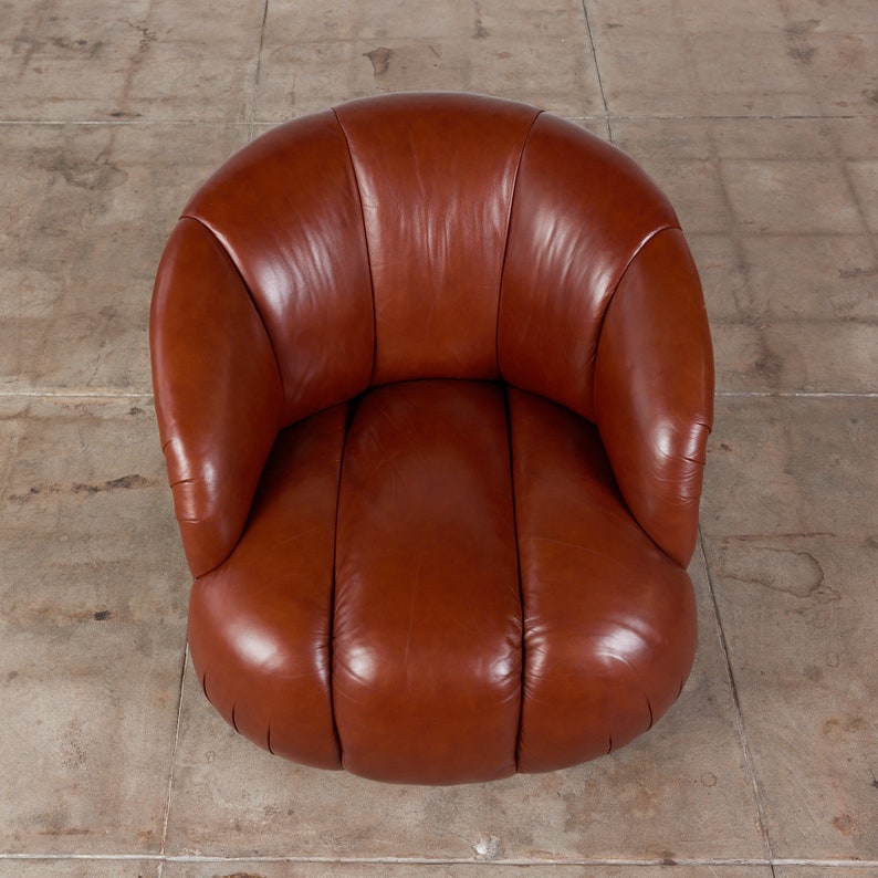 Karl Springer Style Leather Swivel Chair image 3