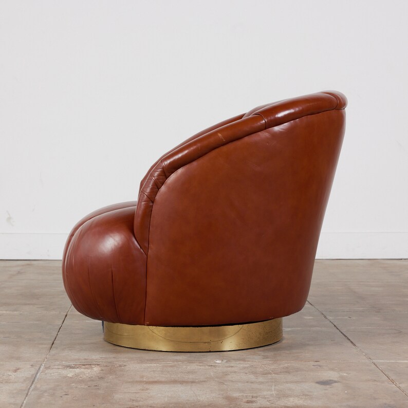 Karl Springer Style Leather Swivel Chair image 4