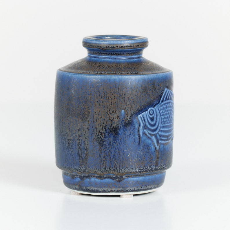 Wilhelm Kåge Blue Glazed Fish Vase for Gustavsberg Studio image 7