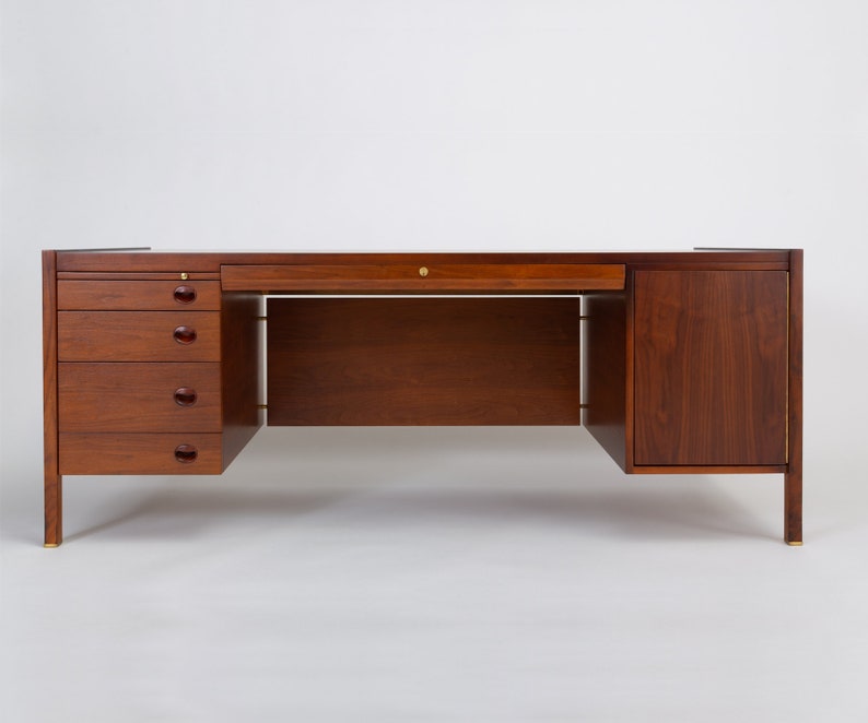 Walnut Executive Desk With Rosewood And Brass Details By Edward Wormley For Dunbar