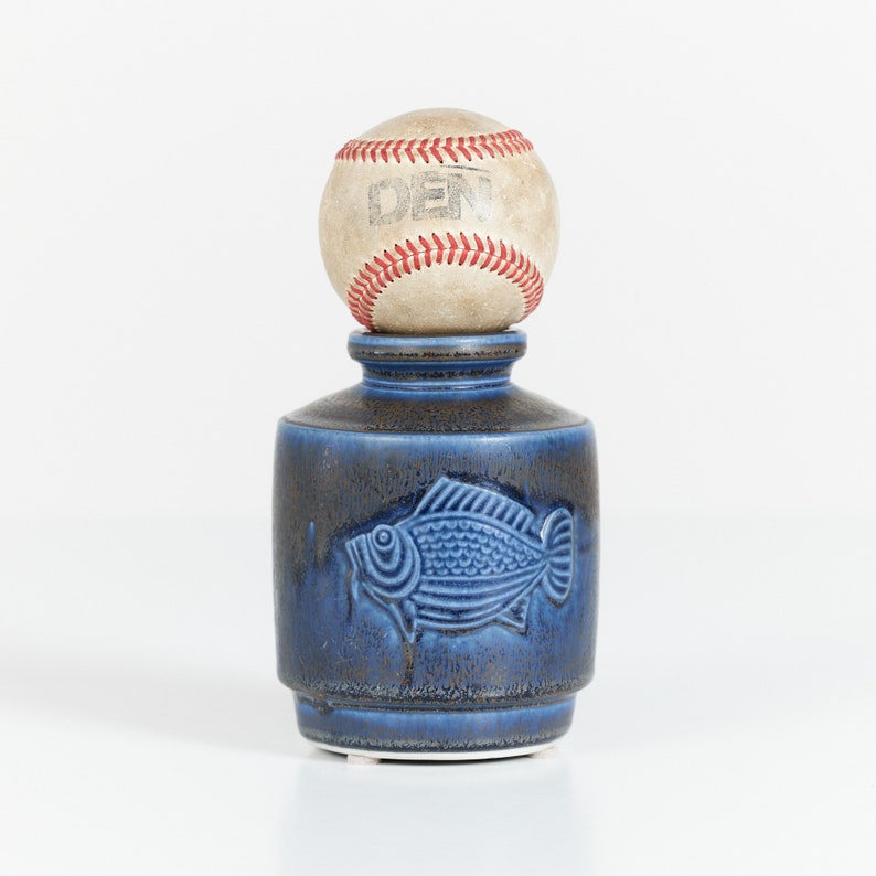 Wilhelm Kåge Blue Glazed Fish Vase for Gustavsberg Studio image 2
