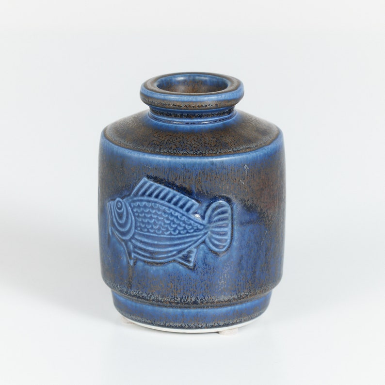 Wilhelm Kåge Blue Glazed Fish Vase for Gustavsberg Studio image 4