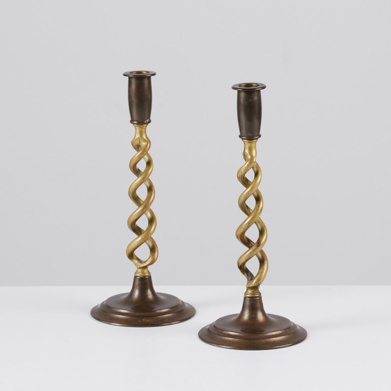 Pair of Brass Barley Twist Candlesticks by Peerage image 1