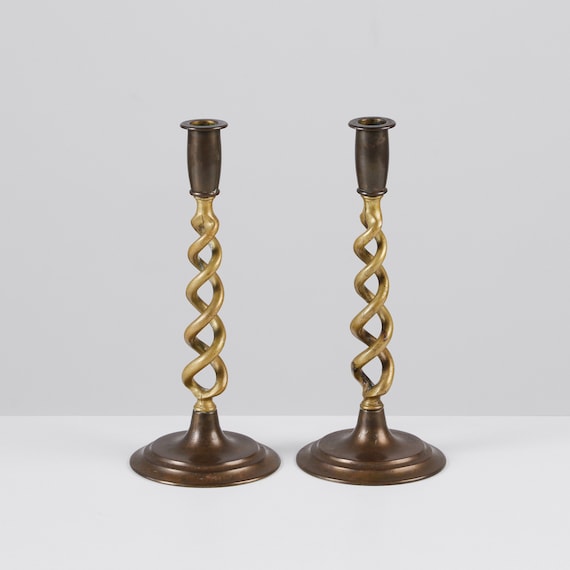 Pair of Brass Barley Twist Candlesticks by Peerage 