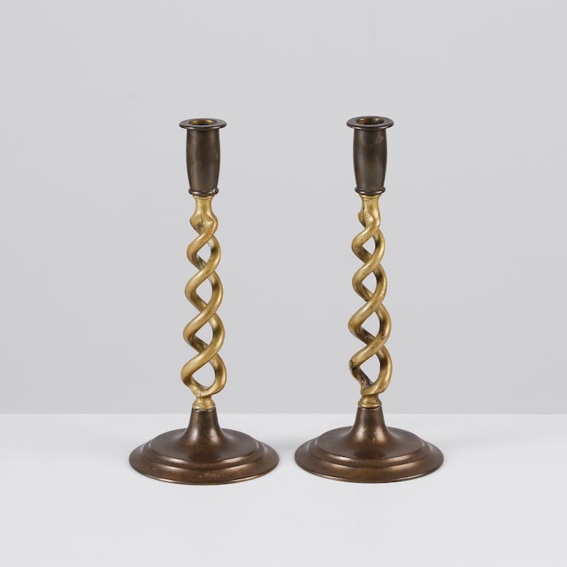Pair of Brass Barley Twist Candlesticks by Peerage image 2