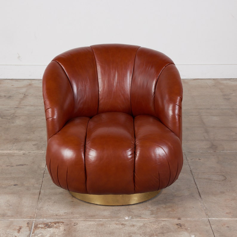 Karl Springer Style Leather Swivel Chair image 2