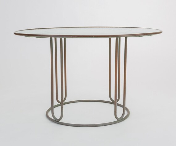 Round Patio Table With Oxidized Bronze Frame By Walter Lamb Etsy