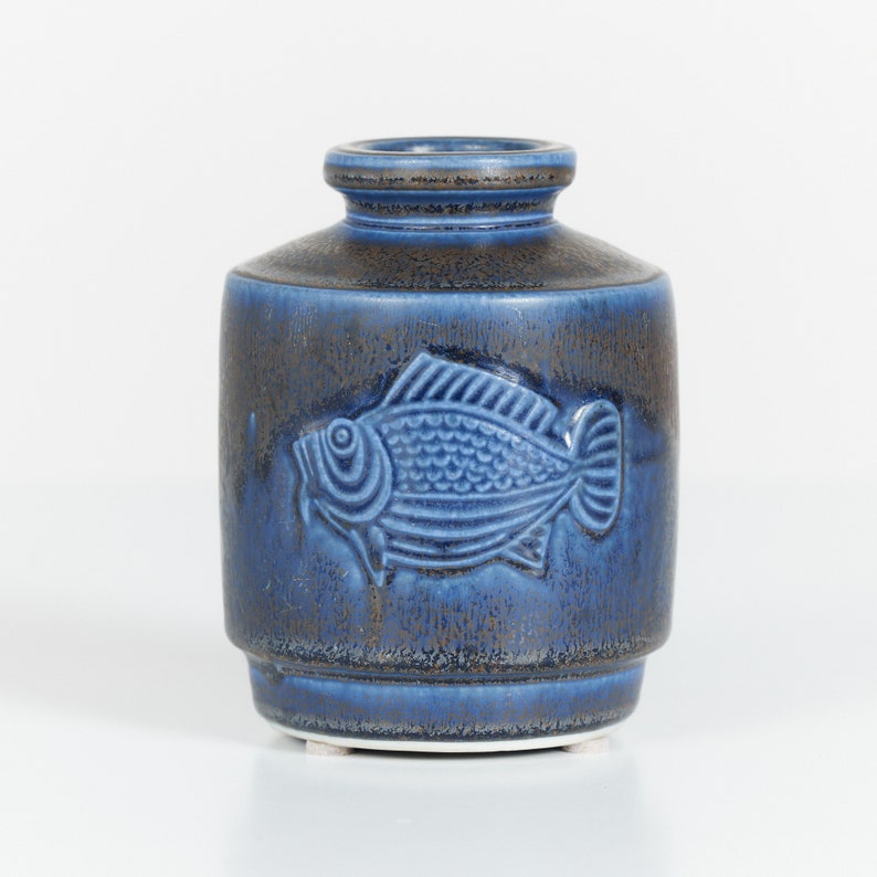 Wilhelm Kåge Blue Glazed Fish Vase for Gustavsberg Studio image 3