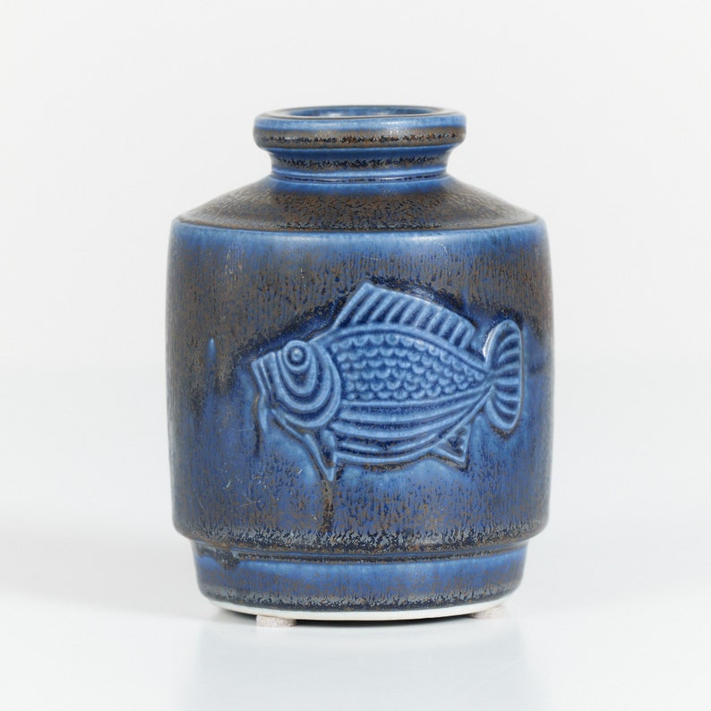 Wilhelm Kåge Blue Glazed Fish Vase for Gustavsberg Studio image 1