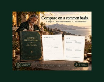 Unit Price Comparison Worksheet: Printable PDF for Two Offers (Digital Download)