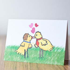 Baby Chicks / Hand illustrated A6 art card / Pop art / Engagement / Wedding / Bridal shower / Gifts for animal lovers image 1