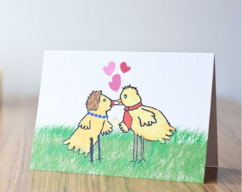 Baby Chicks / Hand illustrated A6 art card / Pop art / Engagement / Wedding / Bridal shower / Gifts for animal lovers