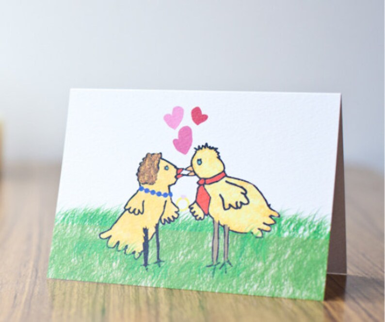 Baby Chicks / Hand illustrated A6 art card / Pop art / Engagement / Wedding / Bridal shower / Gifts for animal lovers image 1