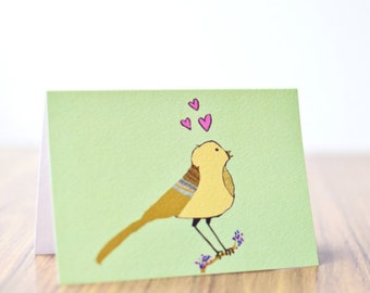 Sparrow bird singing / Hand illustrated A6 art card or A4 giclée art print / Pop art / Nursery decor / Gifts for animal lovers