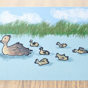 Mom and baby ducks / Hand illustrated A6 art card or A4 giclée art print / Pop art / Kids room / Nursery decor / Gifts for animal lovers image 4