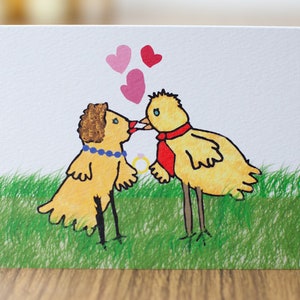 Baby Chicks / Hand illustrated A6 art card / Pop art / Engagement / Wedding / Bridal shower / Gifts for animal lovers image 3