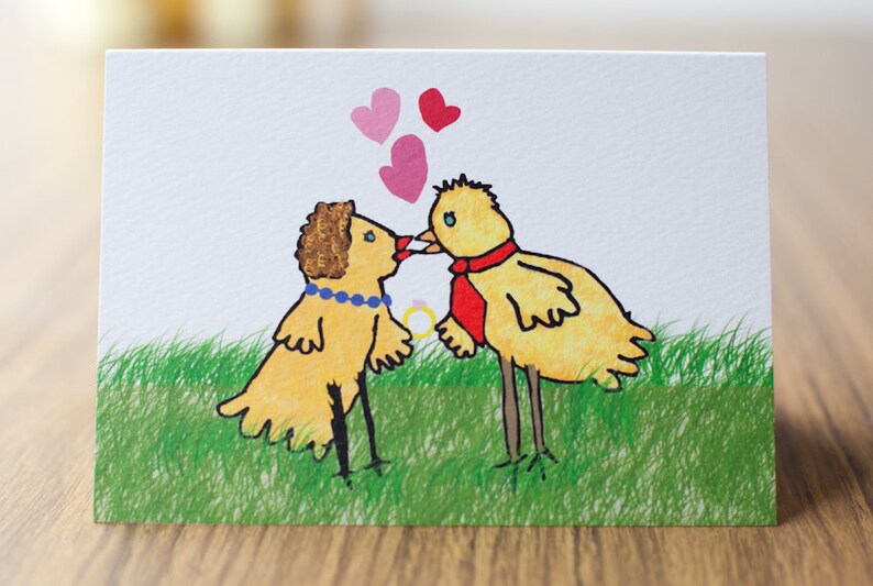 Baby Chicks / Hand illustrated A6 art card / Pop art / Engagement / Wedding / Bridal shower / Gifts for animal lovers image 3