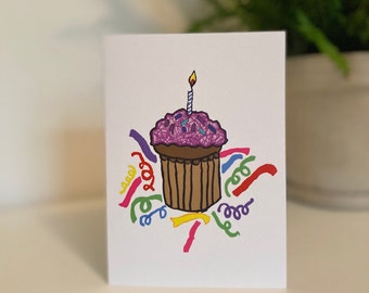 Birthday Cupcake / Hand illustrated A6 art card / Pop art / Birthday invitation / Birthday gift / Foodie birthday