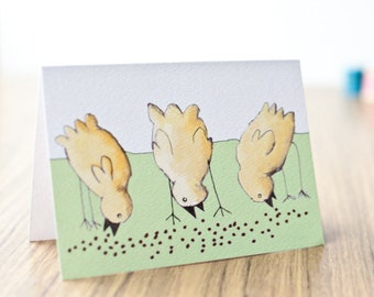 Baby Chicks / Hand illustrated A6 art card or A4 giclée art print / Pop art / Nursery decor / New baby / Gifts for animal lovers