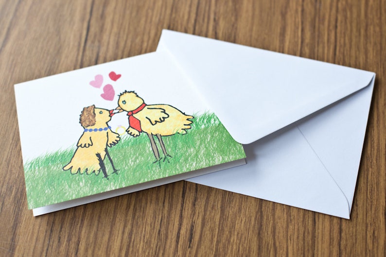 Baby Chicks / Hand illustrated A6 art card / Pop art / Engagement / Wedding / Bridal shower / Gifts for animal lovers image 4