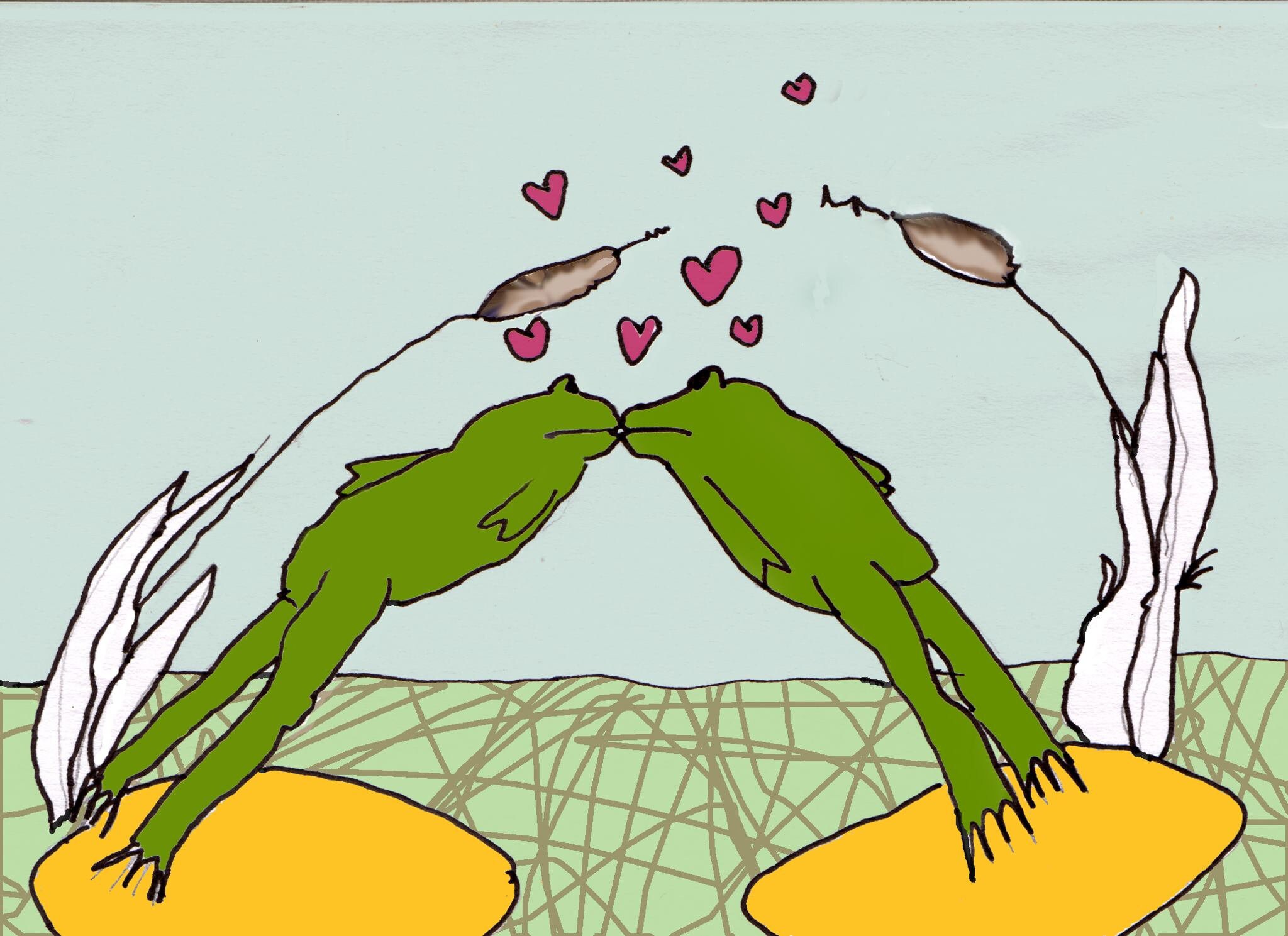 Frogs Kissing / BEST SELLER / Hand Illustrated A6 Art Card or A4 Giclée