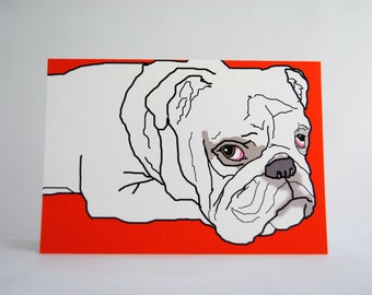 English Bulldog / Hand illustrated A6 art card or A4 giclée art print / Pop art / Kids room / Nursery decor / Gifts for animal lovers