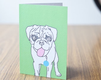 Pug / Hand illustrated A6 art card or A4 giclée art print / Pop art / Kids room / Nursery decor / Gifts for animal lovers