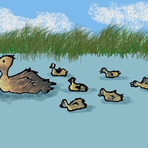 Mom and baby ducks / Hand illustrated A6 art card or A4 giclée art print / Pop art / Kids room / Nursery decor / Gifts for animal lovers image 5