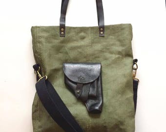 Vintage military canvas bag with holster